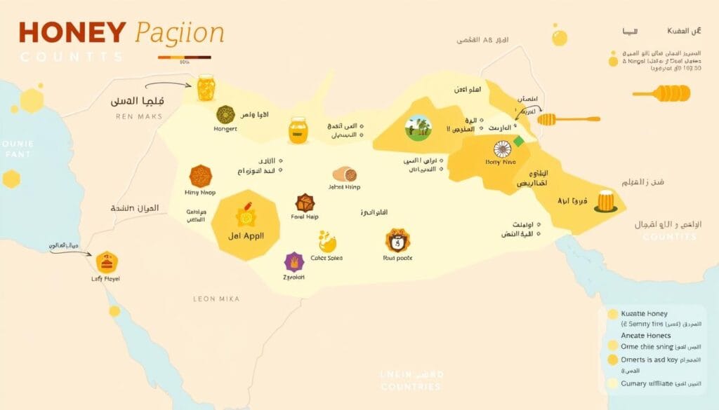 خريطة توضح مناطق إنتاج أفضل أنواع العسل في الكويت والدول المجاورة