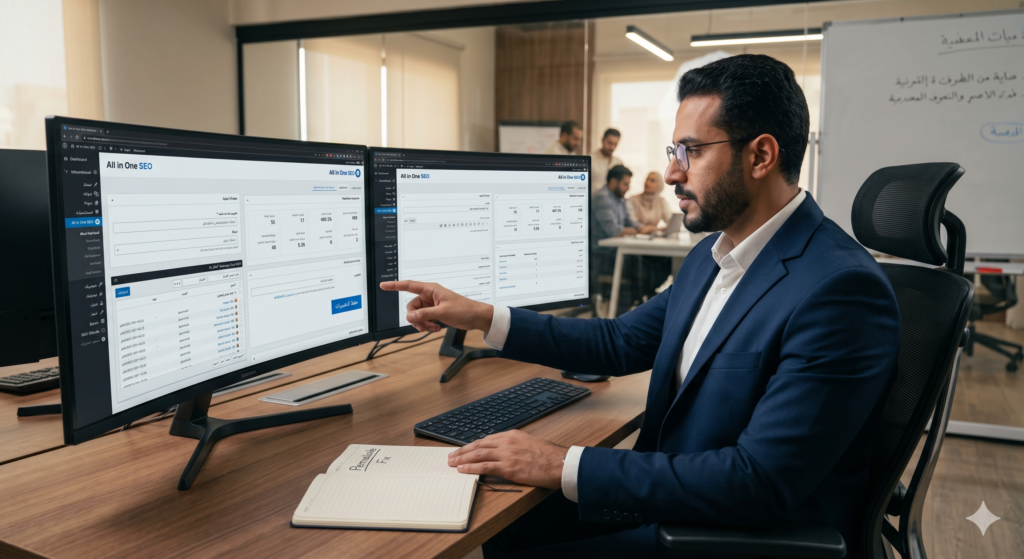 "استراتيجي تسويق رقمي في الكويت يقوم بهندسة أقماع المبيعات المتطورة وتهيئة إعدادات السيو والـ GEO لمتاجر العطور عبر إضافة All in One SEO لعام 2026."