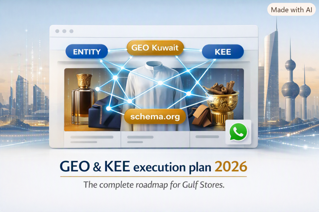 خطة عمل تطبيق GEO و KEE لتهيئة المتاجر الإلكترونية في الكويت والخليج لمحركات الذكاء الاصطناعي 2026